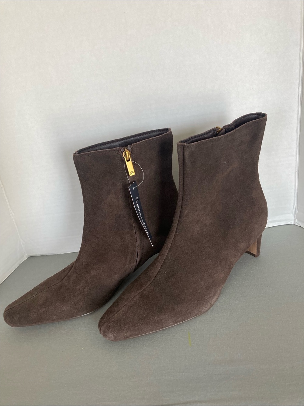 Brown Suede Ankle Boots with Side Zip - Women's - Picture 3 of 7